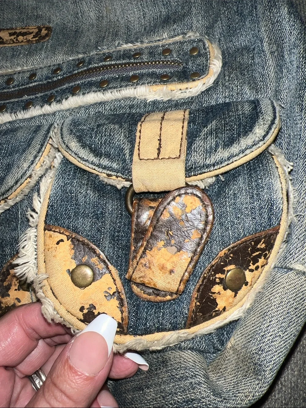Vintage Marc Ecko Red Denim Shoulder Bag with Tan Accent Detailing Y2K